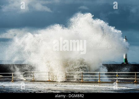 Aberystwyth Wales UK, Wednesday 23 October 2013 Gale force winds, a high tide and stormy seas bring huge waves crashing into the promenade at Aberystwyth on the west wales coast, UK. Stormy weather has swept across the UK with more on the way according to reports. Credit: keith morris/Alamy Live News Stock Photo