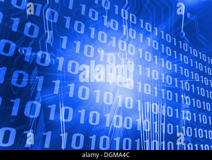 Binary code over circuit board Stock Photo