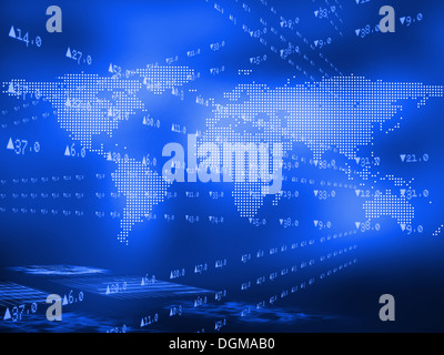 Stock prices lining above world map Stock Photo