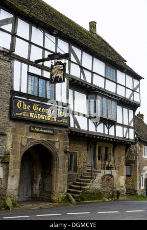The George Inn, a 700 year old heritage listed building, tourist accommodation in the village of Norton St Philip, Somerset