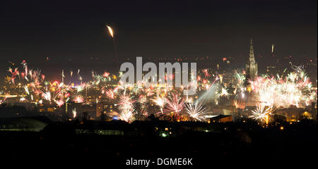 New Year's Eve fireworks over Ulm, composite of 21 pictures, Ulm, Baden-Württemberg, Germany Stock Photo