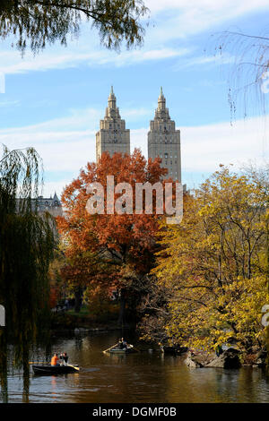 Lake in Central Park and San Remo Building, Manhattan, New York City, New York, United States of America, USA, North America
