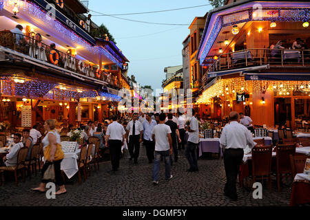 Restaurants in the Kumkapi district on the waterfront on the Sea of Marmara, Marmara Denizi, Istanbul, Turkey Stock Photo