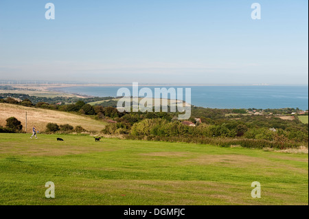 View over Camber Sands towards Dungeness from Fire Hill, East Sussex Stock Photo