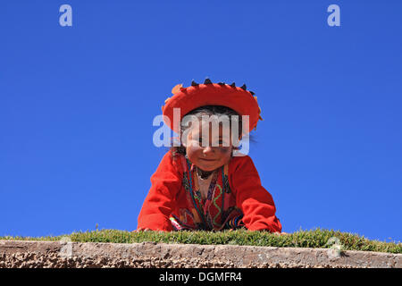 Child in the Peruvian highland, Urubamba, Peru, South America Stock Photo