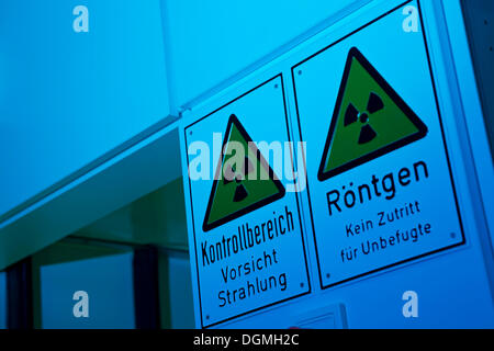 X-ray warning signs in a radiotherapy practice, Germany Stock Photo