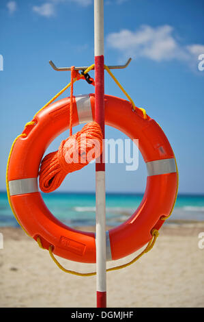 Lifebuoy on a beach, Menorca, Balearic Islands, Spain, Europe Stock Photo