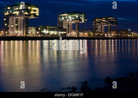 Rheinauhafen, Rheinau harbour, with the Kranhaus buildings by architect Alfons Linster and Bothe, Richter, Teherani Architects, Stock Photo