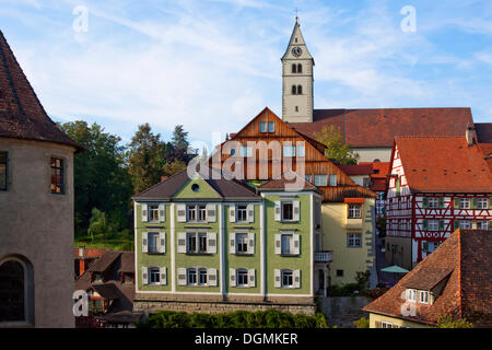 Colorful facades and the Parish Church of Mariae Heimsuchung in the historic district of Meersburg, Bodenseekreis district Stock Photo