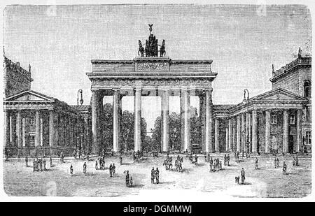 Brandenburg Gate, Berlin, Germany, historical book illustration from the 19th Century, steel engraving Stock Photo