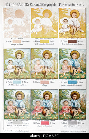 Chromolithography, 19th century, color lithography or stone printing, color plate with individual inks Stock Photo