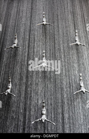 The Waterfall, an artificial indoor waterfall with life-size sculptures of divers, Dubai Mall, United Arab Emirates, Middle East Stock Photo