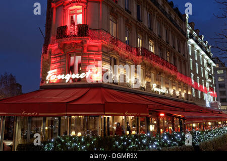 Fouquet's, a luxury restaurant, Avenue des Champs Elysées street, 8th Arrondissement, Paris, Ile-de-France, France Stock Photo