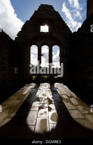 Islands of Orkney, Scotland. Picturesque silhouetted view of the Great Hall windows of Kirkwall’s Earl’s Palace.