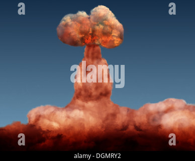 explosion of atomic bomb on background of sky Stock Photo