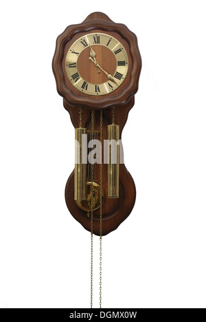 old wooden clock on white background Stock Photo