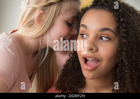 Girls (14-15,12-13) gossiping Stock Photo