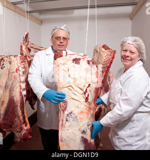 Meat being prepared for market at a small farm in Eastern, Iceland Stock Photo