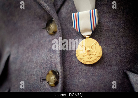 Close-up photo of the Army Decoration for Distinguished Civilian Service that was just presented to former Rep. Gabrielle 'Gabby' Giffords (Ariz.) for 'outstanding public service and support of the Army's missions', October 10, 2013 at the Pentagon, Washi Stock Photo