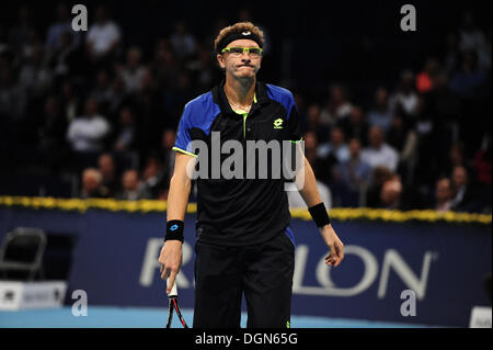 Basel, Switzerland. 23 Oct, 2013. Denis Istomin (UZB) disappointed during the 2nd round of the Swiss Indoors at St. Jakobshalle on Wednesday. Photo: Miroslav Dakov/Alamy Live News Stock Photo