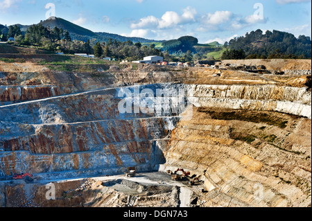 The huge opencast Martha Gold Mine, Waihi, North Island, New Zealand. The mine is to be restored as a lake. Stock Photo