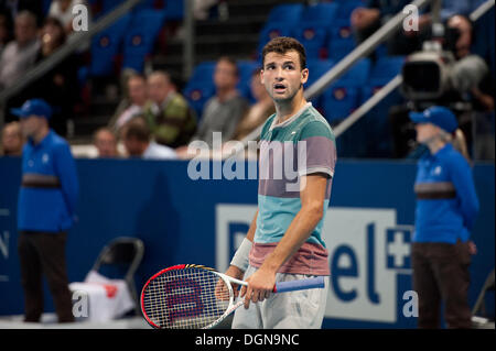 Basel, Switzerland. 23 Oct, 2013. Grigor Dimitrov (BUL) during a match of the 1st round of the Swiss Indoors at St. Jakobshalle on Wednesday. Photo: Miroslav Dakov/Alamy Live News Stock Photo