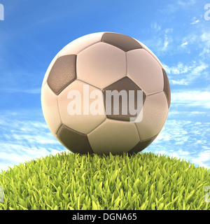 Soccer ball on the grass. With clipping path on the ball. Stock Photo