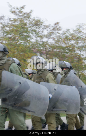 KFOR soldiers and members of the European Rule of Law Mission in Kosovo (EULEX) conducted various training lanes at Camp Vrelo Oct. 15 as a part of the 3-day “Silver Saber” training exercise designed to improve crowd and riot control capabilities and deve Stock Photo