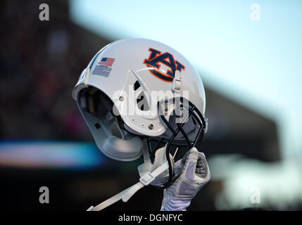 College Station, Texas, USA. 19th Oct, 2013. October 19, 2013: Auburn Tigers helmet waving in the air during the NCAA football game between the Auburn Tigers and the Texas A&M University Aggies at Kyle Field Stadium in College Station, Auburn wins against Texas A&M, 45-41. © csm/Alamy Live News Stock Photo