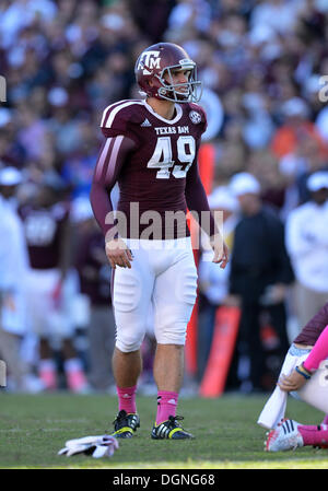 College Station, Texas, USA. 19th Oct, 2013. October 19, 2013: Texas A&M Aggies kicker Josh Lambo (49) in action during the NCAA football game between the Auburn Tigers and the Texas A&M University Aggies at Kyle Field Stadium in College Station, Auburn wins against Texas A&M, 45-41. © csm/Alamy Live News Stock Photo