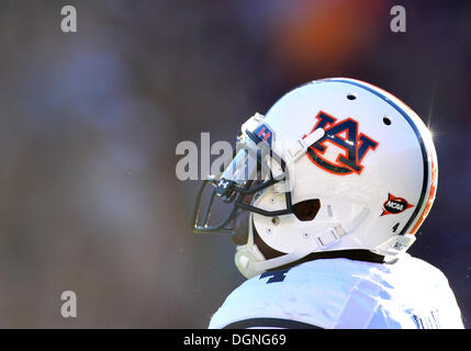 College Station, Texas, USA. 19th Oct, 2013. October 19, 2013: Auburn Tigers helmet on the field during the NCAA football game between the Auburn Tigers and the Texas A&M University Aggies at Kyle Field Stadium in College Station, Auburn wins against Texas A&M, 45-41. © csm/Alamy Live News Stock Photo