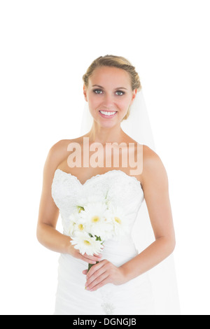 Content beautiful bride posing smiling at camera Stock Photo