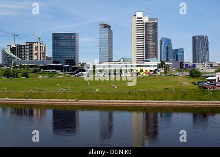 New buildings on the Neris river, Vilnius, Lithuania, Baltic States, Europe Stock Photo