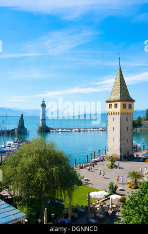 Harbour and Mangturm tower in Lindau, Lake Constance, Bavaria Stock Photo