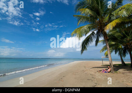 Beach with palm trees, Luquillo Beach, Puerto Rico, Caribbean Stock Photo