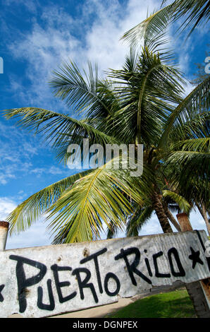 Sign with the words Puerto Rico, Luquillo Beach, Puerto Rico, Caribbean Stock Photo