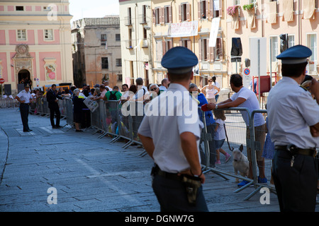 Queues Forming Behind Barrier at Cagliari Cathedral for Papal Visit on 22 Sept 2013 - Sardinia Stock Photo