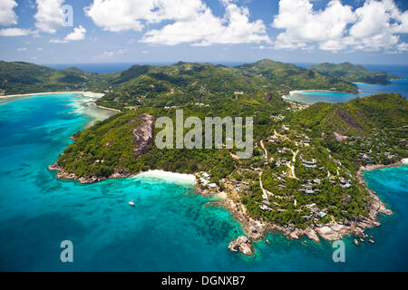 Anse á la Mouche, Anse Soleil, Roche Soleil, Mte. Toupie and Baie Lazare, Southern Mahe, Mahe Island, Seychelles, Africa Stock Photo