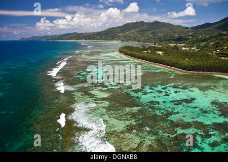 View of the eastern side of Mahe Island, Southern Mahe, Mahe Island, Seychelles, Africa, Indian Ocean Stock Photo