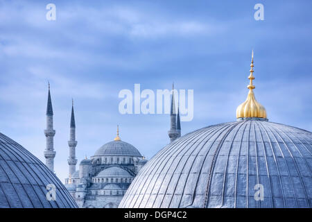 View across the domes of the Hagia Sofia of the Blue Mosque, Istanbul, Marmara region, Turkey Stock Photo