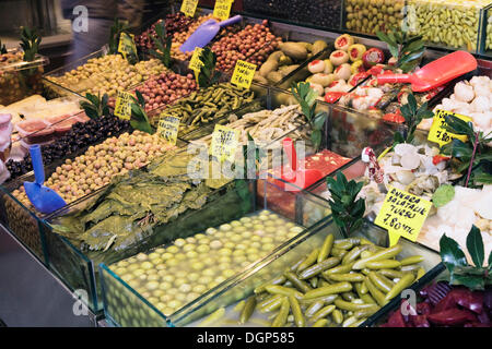 Pickled vegetables in front of a grocery store at the Egyptian Bazaar, Istanbul, Turkey Stock Photo