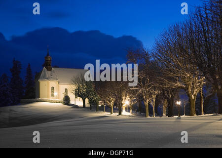 Loretto Chapel near St. Maergen in winter at night, Black Forest, Baden-Wuerttemberg Stock Photo