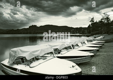 Boats on Lake Titisee, Titisee-Neustadt, Black Forest, Baden-Wuerttemberg Stock Photo