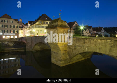 Henkersbruecke bridge in the old town of Schwaebisch Hall, Hohenlohe, Baden-Wuerttemberg Stock Photo