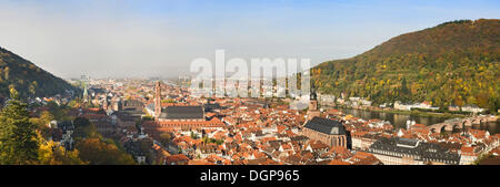 Panoramic views from Heidelberger Schloss, Heidelberg Castle, across the old town, Heidelberg, Baden-Wuerttemberg Stock Photo