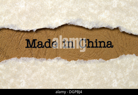 Made in China text on paper hole Stock Photo