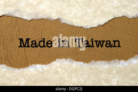 Made in Taiwan text on paper hole Stock Photo