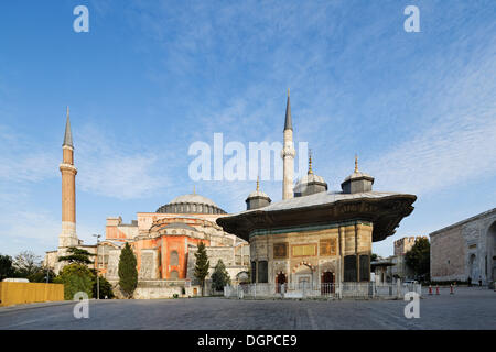 Fountain of Sultan Ahmed III with Hagia Sophia, Ayasofya, Istanbul, european side, Turkey, Europe Stock Photo