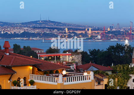 View from Old City Sultanahmet across Bosphorus towards the Asian side, Selimiye Barracks and the port in Kadikoy Stock Photo