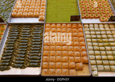 Baklava and other Turkish sweets in the shop window of Hafiz Mustafa, Istanbul, Turkey, Europe, Istanbul, Istanbul Province Stock Photo